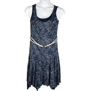 LRL Lauren Jeans Co Womens M Foliage Leaf Tank Dress Rope Belt Handkerchief Hem